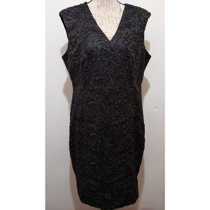 Calvin Klein Women Dress Sz 16 Black  Sparkly Black Paisley Design Unique Lined